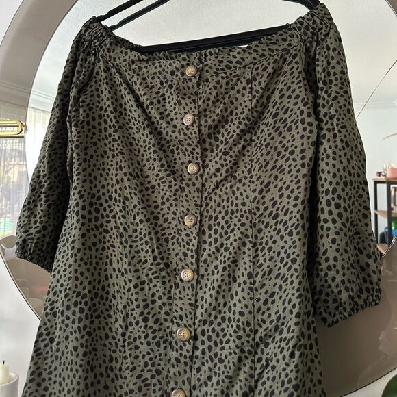 Wrangler Retro Cheetah Pattern Button Up Dress Off The Shoulder Size M - Picture 2 of 7